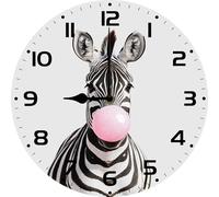 Geroclonup Blowing Bubble Zebra Wall Clock 25cm Round Wooden Silent Non-Ticking Battery Operated Clocks Baby Animals Art for Home Bedroom Bathroom Living Room Office