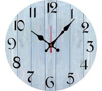 Geroclonup Blue Wooden Wall Clock 25cm Large Number Display Battery Operated Silent Non Ticking Rustic Wooden Clocks for Kitchen, Living Room, Bedroom, Bathroom