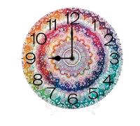 Geroclonup Boho Style 25cm Silent Non-Ticking Round Wooden Wall Clocks Battery Operated Quartz Analog Handing Clock for Bedroom Bathroom Kitchen Kids Living Room Decor