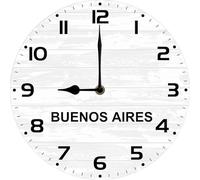 Geroclonup Buenos Aires TIME Wall Clock World Time Zone Clock Office Business 25x25 CM Silent Wood Clocks for Living Room, Home, Bathroom, Kitchen Battery Operated Non Ticking Easy to Read
