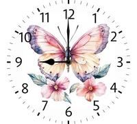 Geroclonup Butterfly Wall Clock, 25cm Pink, Battery Operated, Silent, Non Ticking, Quartz, Round, for Home Office Classroom Bedroom Decor