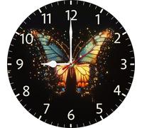 Geroclonup Butterfly Wings Sparkling In The Nightfall Wall Clock 10 Inch Silent Battery Operated Elegant Clocks for Living Room Decor, Kitchen Office Dining Room Bedroom School Classroom Kids Room