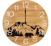 Geroclonup Cabin Bear Wall Clock, Wooden Forest Wildlife Mountain Lodge Wall Clock, Silent Non Ticking Clock Rustic Wall Clock Battery Operated Rustic Farmhouse Wall Clock 25CM