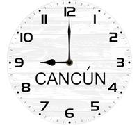 Geroclonup Cancun TIME Wall Clock World Time Zone Clock Office Business 25x25 CM Silent Wood Clocks for Living Room, Home, Bathroom, Kitchen Battery Operated Non Ticking Easy to Read