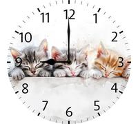 Geroclonup Cat Sign Sleeping Cat Wall Clock Vintage Wooden Battery Operated Non Ticking 10 inch Clock Silent Art Rustic Wood Clock for Home Bedroom Kitchen Office