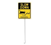 Geroclonup Cat Sign Slow Down Cat Crossing Sign with Stake Outdoor Sign 20x30cm Yard Sign Rustproof Outdoor Aluminum Sign for Garden Lawn Street Outdoor