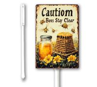 Geroclonup Caution Bees Stay Clear Yard Sign With Stakes 20x30cm,Aluminum Sign for Home Farm Decor Outdoor Street Warning Signs, Weatherproof Easy Install Set of 1