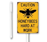 Geroclonup Caution Honey Bees Hard At Work Yard Sign With Stakes 20x30cm,Aluminum Sign for Home Farm Decor Outdoor Street Warning Signs, Weatherproof Easy Install Set of 1