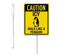 Geroclonup Caution Icy Walk Like A Penguin Yard Sign with Stake Kit 17.5x22cm Sturdy Aluminum Weatherproof Rust Free Outdoor Metal Winter Yard Sign for Garden Decor Outdoor Use Easy to Install