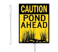 Geroclonup Caution Pond Ahead Sign with Stake 17.5x22cm Rustproof Aluminum Lawn Signs Pond Sign for Outdoor Use Easy to Install