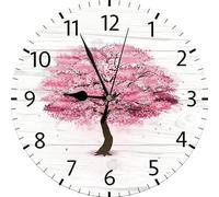 Geroclonup Cherry Blossom Wall Clocks Battery Operated Silent Non-Ticking,Vintage Round Floral Clock Decorative for Home Kitchen Living Room Office Bathroom Bedroom(10 Inch)