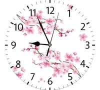 Geroclonup Cherry Blossom Wall Clocks Battery Operated Silent Non-Ticking,Vintage Round Floral Clock Decorative for Home Kitchen Living Room Office Bathroom Bedroom(10 Inch)
