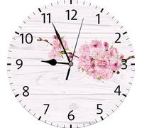 Geroclonup Cherry Blossom Wall Clocks Battery Operated Silent Non-Ticking,Vintage Round Floral Clock Decorative for Home Kitchen Living Room Office Bathroom Bedroom(10 Inch)