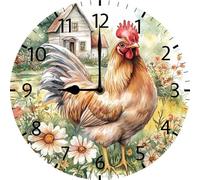 Geroclonup Chicken Wall Clock Vintage Wooden Silent Non Ticking 10 inch Clock Silent Art Rustic Wood Clock for Home Bedroom Kitchen Office