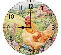 Geroclonup Chicken Wall Sign Chicken Wall Clock Vintage Wooden Battery Operated Non Ticking 10 inch Clock Silent Art Rustic Wood Clock for Home Bedroom Kitchen Office