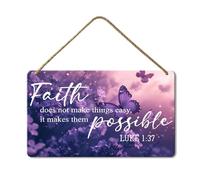 Geroclonup Christian Signs Faith Makes Things Possible Wood Sign 20x30cm Bible Verses Hanging Wall Wood Plaque Butterfly Decor Scripture Wall Decor for Farmhouse Christian Gift