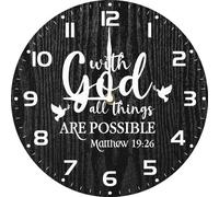 Geroclonup Christian Wall Clock 25cm Silent Non Ticking Clocks Battery Operated With God All Things Are Possible Wall Decor for Bedroom Kitchen Office