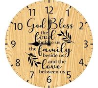 Geroclonup Christian Wall Clock Bless the Food Before Us Sign 25cm Round Wall Clock Silent Battery Operated Christian Religious Wooden Clocks Farmhouse Home Decor for Living Room Bedroom