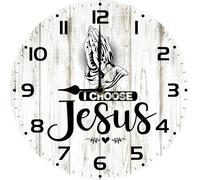 Geroclonup Christian Wall Clock I Choose Jesus Sign 25cm Religious Decor Bible Verse Clocks Round Wooden Silent Non-Ticking Battery Operated Clocks for Home Office