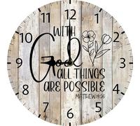 Geroclonup Christian Wall Clock With God All Things are Possible Sign 25cm Round Wall Clock Silent Battery Operated Christian Religious Wooden Clocks Farmhouse Home Decor for Living Room Bedroom