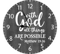 Geroclonup Christian Wall Clocks Wooden Bible Verses Wall Clocks With God All Things Are Possible Wall Art Farmhouse Rustic Bible Verse Sign for Kitchen Room 25cm
