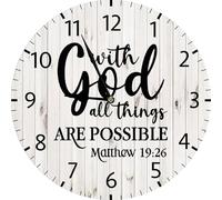 Geroclonup Christian Wall Clocks Wooden Bible Verses Wall Clocks With God All Things Are Possible Wall Decor Farmhouse Rustic Bible Verse Sign for Kitchen Room 25cm