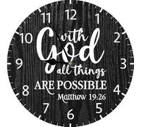 Geroclonup Christian Wall Clocks Wooden Bible Verses Wall Clocks With God All Things Are Possible Wood Sign Farmhouse Rustic Bible Verse Sign for Kitchen Room 25cm