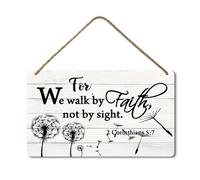 Geroclonup Christian Wall Decor for We Walk by Faith Not by Sight Sign 20x30cm Wooden Dandelion Wall Decor Scripture Sign Bible Verse Art for Home Front Door