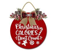 Geroclonup Christmas Door Sign Christmas Decorations Christmas Calories Don't Count Sign 28cm Christmas Wreaths Front Door Sign Farmhouse Wooden Hanging Sign for Home 28cm