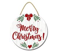 Geroclonup Christmas Door Sign Merry Christmas Wreath Sign Christmas Decorations Rustic Wooden Holiday Decor Christmas Wreath for Front Door Porch Window 30cm