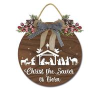 Geroclonup Christmas Door Sign Wreath for Front Door Nativity Ornaments Jesus Christ the Savior is Born Rustic Farmhouse Christian Hanging Decor for Fireplace Porch Indoor Outdoor 28cm