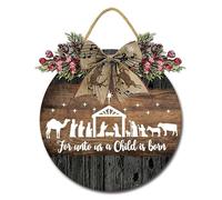 Geroclonup Christmas Nativity Scene Front Door Sign for Unto Us a Child Is Born Sign Christmas Wooden Door Wreath Sign Rustic Farmhouse Christmas Decorations Christian Hanging Decor for Home 30cm