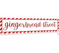 Geroclonup Christmas Sign Gingerbread Street Christmas Metal Sign Vintage Print Art Poster Tin Plaque for Home Farmhouse Kitchen Patio Yard Cafe Bar Front Door Wall Decor 10x40cm
