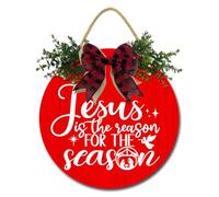 Geroclonup Christmas Wooden Sign Jesus Is the Reason for the Season Bless Our Home 30x30cm Rustic Farmhouse Decorative Sign
