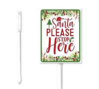 Geroclonup Christmas Yard Sign Santa Please Stop Here Yard Sign with Stake 11.5x15cm Christmas Decorations Sturdy Aluminum Yard Sign Fade Resistant Lawn Decoration for Holiday Lawn Garden Outdoor Use