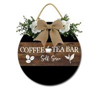 Geroclonup Coffee Bar Sign, Blessed - Wooden, 28x28cm - Farmhouse Style Decorative Sign with Hanging Jute Rope