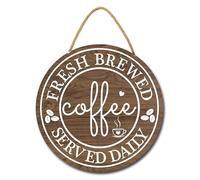 Geroclonup Coffee Bar Sign Wall Decor Fresh Brewed Coffee Served Daily Wall Sign Coffee Station Decor Coffee Decorations Accessories Vintage Coffee Bar Wood Plaque Hanging Sign for Kitchen 30cm