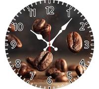 Geroclonup Coffee Beans Wall Clock Coffee Bar Sign Battery Operated Non Ticking Silent Quartz Analog 30cm Wooden Farmhouse Round Clock Funny Decor for Home Kitchen Living Room Bathroom