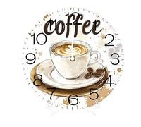 Geroclonup Coffee Time Wall Clock, Non Ticking Silent Quartz Analog Clocks, Nautical Retro Wooden Arabic Numeral Clock, Easy to Read Wall Clocks for Kitchen/Living Room/Bedroom 25 cm