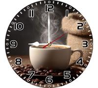 Geroclonup Coffee Wall Clock Coffe Bar Decor 25cm Non Ticking Battery Operated Clocks Decorative for Kitchen Living Room Bedroom Bathroom Dining Room