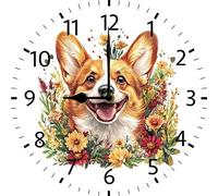 Geroclonup Corgi Lover Sign Corgi Wall Clock Vintage Wooden Battery Operated Non Ticking 25cm Clock Silent Art Rustic Wood Clock for Home Bedroom Kitchen Office