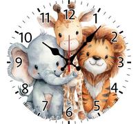 Geroclonup Cute Baby Jungle Animals Wall Clock Nursery Wall Clock Battery Operated Non Ticking Silent Quartz Analog 25cm Wooden Farmhouse Round Clock Funny Decor for Home Kitchen Living Room Bathroom