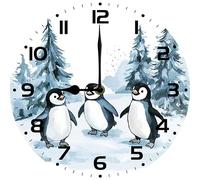 Geroclonup Cute Penguins Wall Clock 25cm Silent Non Ticking Battery Operated Decorative Round Wall Clocks for Kitchen Bedroom Living Room