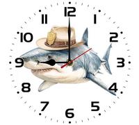 Geroclonup Cute Shark Wall Clock 25cm Wooden Silent Non Ticking Easy to Read Children's Wall Clock Boys Girls Decorative for Bathroom Playrooms Nursery Room