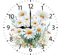 Geroclonup Daisy Sign Cute Daisy Wall Clock Vintage Wooden Battery Operated Non Ticking 25cm Clock Silent Art Rustic Wood Clock for Home Bedroom Kitchen Office