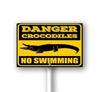 Geroclonup Danger Crocodiles No Swimming Yard Sign with Stake 12x8inch Rustproof Aluminum Sign for Yard Garden Lawn Street Outdoor