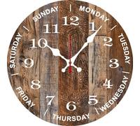 Geroclonup Day of The Week Wall Clock 25cm Wooden Silent Non-Ticking Battery Powered Wall Clocks for Kitchen Living Room Bedroom