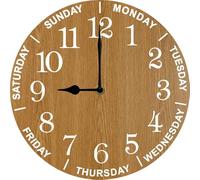Geroclonup Day of Week Wall Clock, Weekly Wall Clock, Retirement Clocks, 25x25 CM Battery Powered Silent Non Ticking for Kitchen Living Room Bedroom Man Cave Garage Classroom(Wood)
