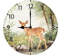 Geroclonup Deer Decor Deer Wall Clock Silent Non Ticking 25cm Quality Quartz Battery Operated Round Easy to Read Home Office Classroom School Decor Clock Deer Sign