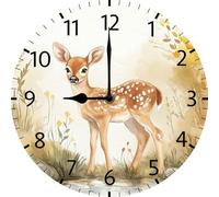 Geroclonup Deer Sign Wall Clock Deer Sign Silent Non Ticking Round Clocks Deer Clocks 25cm Battery Operated Quartz Quiet Desk Clock for Home Office